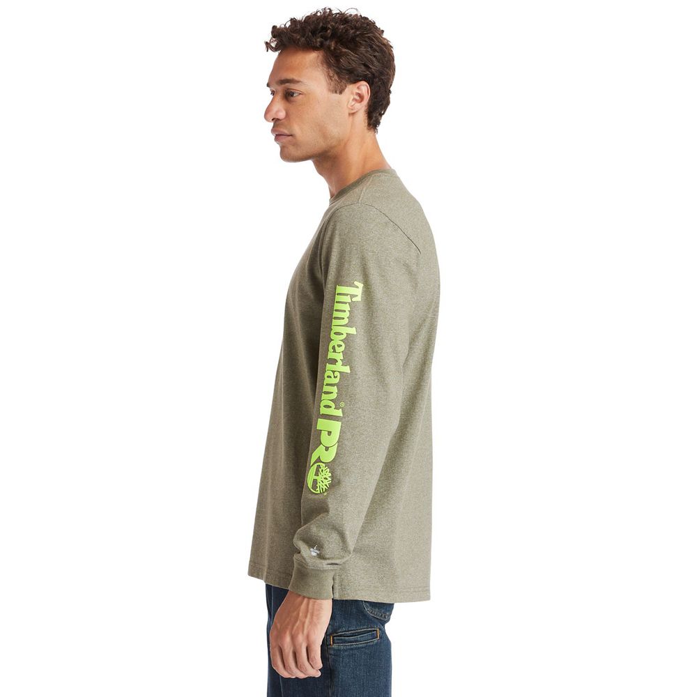 Tricouri Timberland Barbati Masline Verzi - Pro® Base Plate Long-Sleeve Logo - Romania - ITYMHO425